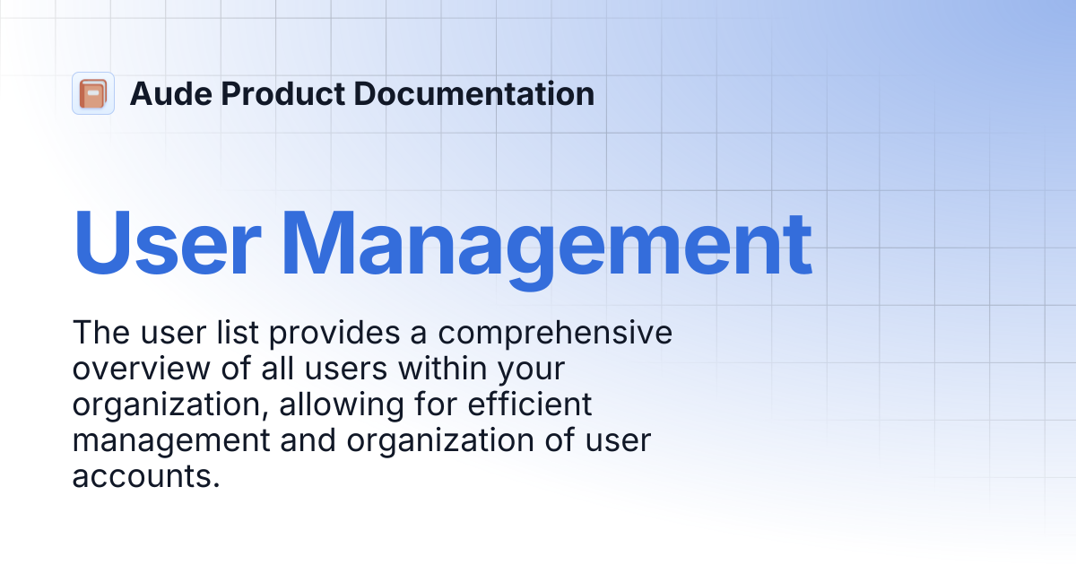 User Management | Aude Product Documentation